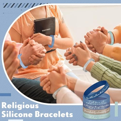Ecation 72 Pcs Bible Verse Christian Bracelets Silicone,Blue Gray - color: Blue Gray