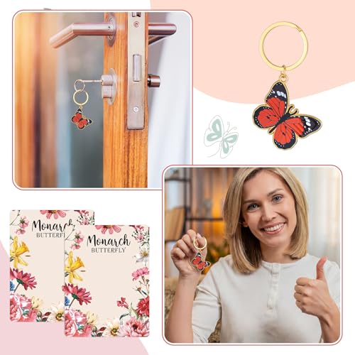 Yinkin 24 Sets Monarch Butterfly Keychains with Card Butterfly Shape Charms for Backpack, Handbags Mothers Day Gift Bulk for Girls Women Nature Lovers Summer Party Birthday Gift Decor - style: Monarch Butterfly