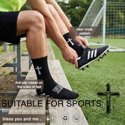 3 Pair Grip Christian Soccer Socks,Easter,Christmas Gift for Men - color: Proverbs 3:5 - Black