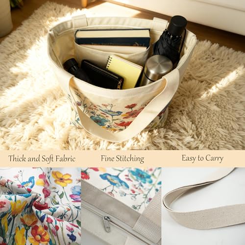 Large Tote Shopping Bag Cotton Canvas-Reusable grocery Bag with Zipper Aesthetic Reusable Shoulder Bag - style: Style-e