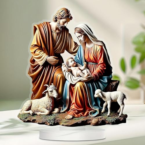 Menolana Virgin Mary and Jesus Statue 2D Acrylic Jesus Figurine Religious Holy Family Statues for Living Room Bedroom Home Tabletop Decor