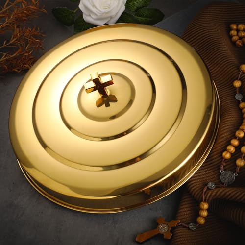 Newtay Gold Communion Tray Cover, Stainless Steel Round 11 Inches