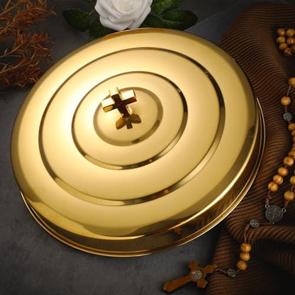 Newtay Gold Communion Tray Cover, Stainless Steel Round 11 Inches