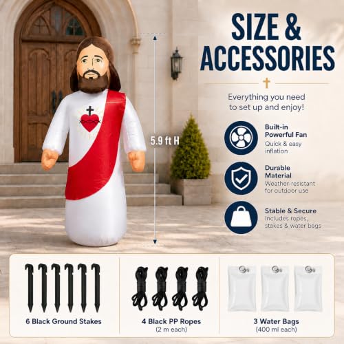 5.9FT Jesus Christ Inflatable Outdoor Decorations with LED Lights - color: Jesus