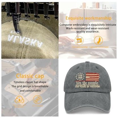 U.S. 250th Anniversary 250 Years Freedoms 1776-2026 Baseball Hats Funny - color: Pigment Gray