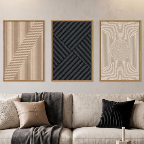 Large Neutral Abstract Boho Beige Framed Wall Art -24"x36"x3 - color: Neutral Abstract Wall Art, size: 24"L x 36"W