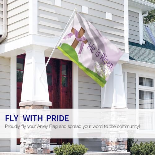 Anley Fly Breeze 3x5 Foot He Is Risen Easter Flag - Vivid Color and Fade proof - Canvas Header and Double Stitched - Good Friday Christian Jesus Lily Flags Polyester with Brass Grommets 3 X 5 Ft - color: He Is Risen