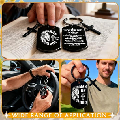 Religious Man of God Keychain Gifts Bible Verse Keychain with Cross Charm, Christian Faith Gift for Men, Christmas Valentines Father's Day Easter Baptism Presents for Dad Husband Son