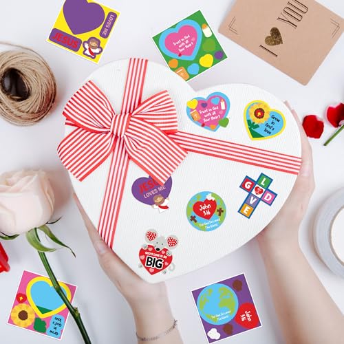 Haooryx Religious DIY Stickers Roll - 300 Pcs Religious DIY Valentine’s Day Waterproof Vinyl Reusable Laptop Stickers Coloring Book Scrapbook Water Bottle Page Activity Pad Party Favors Skateboard - style: Religious Valentine’s Day 1Roll