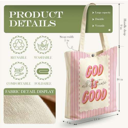 Psalm 93:4 Canvas Tote Bag, Inspirational Gift for Women Girls, Reusable Grocery Book Beach Bag - color: God is Good All the Time
