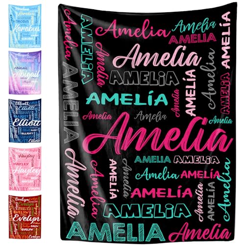 Custom Name Blanket for Baby Boys Girls, Personalized Baby Name Throws Blankets, Customize Blanket Gifts for Kids Newborn Men Women - color: Design 02-black