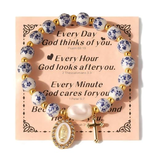 Virgin Mary Cross Bracelet with Miraculous Medal & Crucifix Charm - color: Blue 1