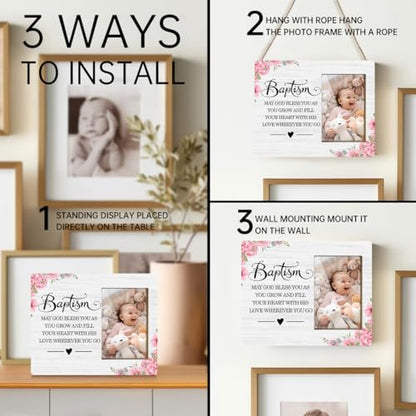 JioJio Chan Baptism Picture Frame Gifts for Boy and Girl,4x6 Picture Frame - color: pink