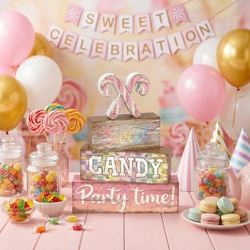 Britimes Tiered Tray Decor Set, 4 Pack, Wooden Table Sign, Christmas Candy - color: Candy