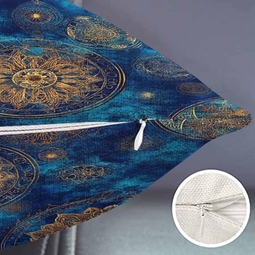 Vintage Gold Navy Mandala Grunge Stylized Damask Pattern with Circles Floral Ornament in Blue Waist Lumbar Cotton Linen Throw Pillow case Cushion Cover for Sofa Home Decorative Oblong 12x20 Inches - color: Md024