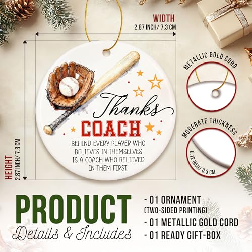 ZAGKOO Baseball Coach Ornament 2026 - Coach Christmas Ornament for Tree, Baseball Coaches Gifts for Men Women - Sports Thank You Appreciation Gift, Best Coaches Ceramic Xmas Ornaments Decoration - color: White