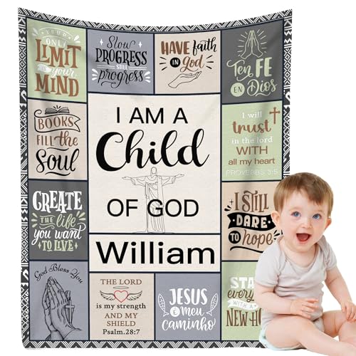 Personalized Baby Blanket with Name Christian Gift - Plush Baptism Blanket with Scripture Quote Swaddle Bible Verse for Newborn Boys Birthday Christmas Christening Godchild - color: Design02