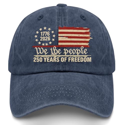 U.S. 250th Anniversary 250 Years Freedoms 1776-2026 Baseball Hats Funny - color: Navy Blue