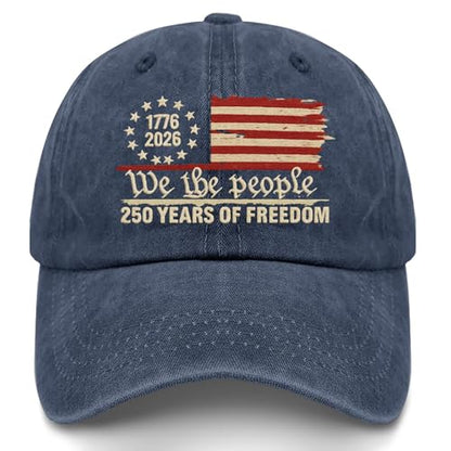U.S. 250th Anniversary 250 Years Freedoms 1776-2026 Baseball Hats Funny - color: Navy Blue