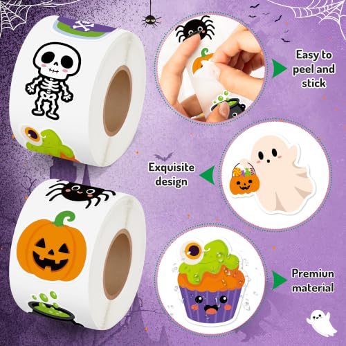 BeYumi Halloween Cute Sticker Roll - 1000Pcs Spooky Boo Skull Stickers Kids - style: Cute Halloween