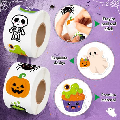 BeYumi Halloween Cute Sticker Roll - 1000Pcs Spooky Boo Skull Stickers Kids - style: Cute Halloween