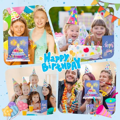 3D pop-up music birthday card - LED Light Cake Greeting Card - color: Cake - Grey Blue