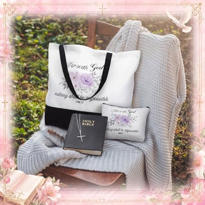 Aliceset 12 Pcs Christian Religious Gift for Women Bulk Included Bible Verse Canvas Tote Bag with Cosmetic Bag for Her Women Sister Mom Wife Birthday Mothers Day(Classic) - style: Classic