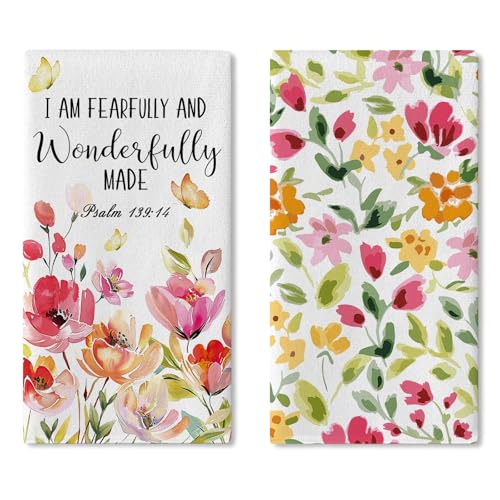 Christian Floral Kitchen Dish Towels Set of 2, Religious Flower I am