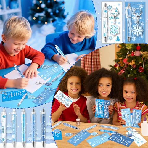 ANGOLIO Winter Snowflake Gifts Bulk 230Pcs Winter Snowflake Bookmarks Ballpoint Pens Keychains Employee Christmas Appreciation Gifts, Classroom Office Home Party Supplies Thank You Gift for Kid Adult - style: Winter Smowflake