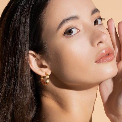 18K Gold Plated Hoop Earrings for Women, NICKEL-FREE & HYPOALLERGENIC, Timeless Jewelry Gift - color: GoldD-Stainless steel