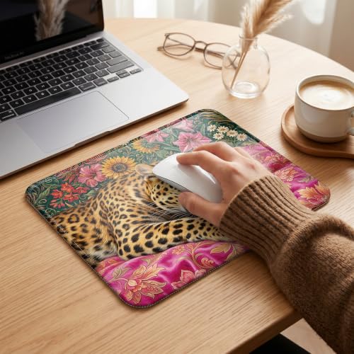 Sleeping Leopard Floral Mouse Pad Maximalist Desk Pad 9.5x7.9 Inch - color: Sleeping Leopard