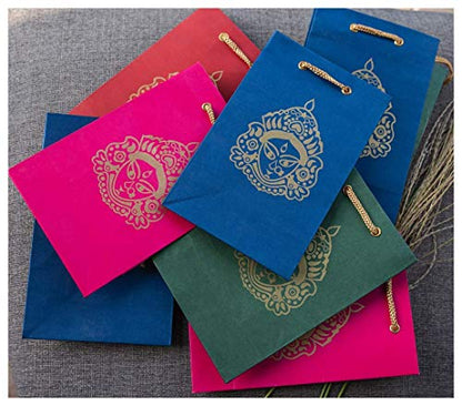 Desi Favors Durga Mata Paper Bags - Indian Gifts, Durga, Party Favor, Goodie Bags - Small (5x3x8 Inch) for Diwali, Pooja, Housewarming, Wedding Return Gifts (Pack of 8) - style: Durga Mata Paper Bags