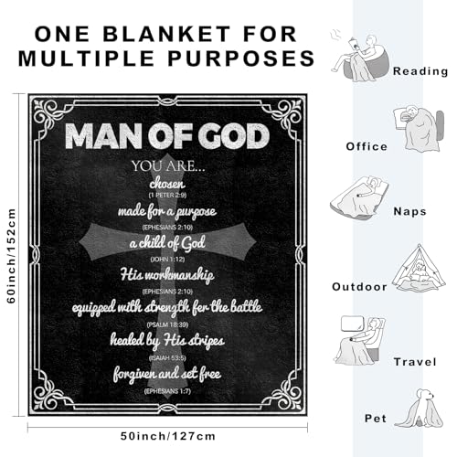 Fathers Day Christian Gifts for Men, Religious Confirmation Sponsor Gifts for Men Blanket 50"x60", Spiritual Inspirational Catholic Baptism Bible Faith Based Gift, Encouragement Gift for Man of God