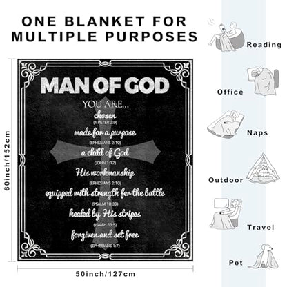 Fathers Day Christian Gifts for Men, Religious Confirmation Sponsor Gifts for Men Blanket 50"x60", Spiritual Inspirational Catholic Baptism Bible Faith Based Gift, Encouragement Gift for Man of God