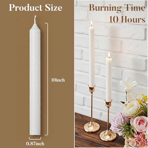 Ashlux Palm Taper Candles 12Pack, 10 Inch Unscented Dripelss Candlesticks - color: White