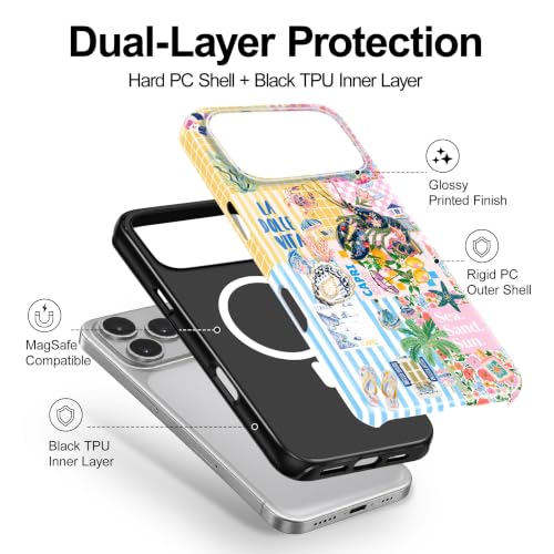 for iPhone 17 Pro Max Case, Cute Summer Magnetic Phone Case - color: Coastal Blue Yellow, size: iPhone 17 Pro Max