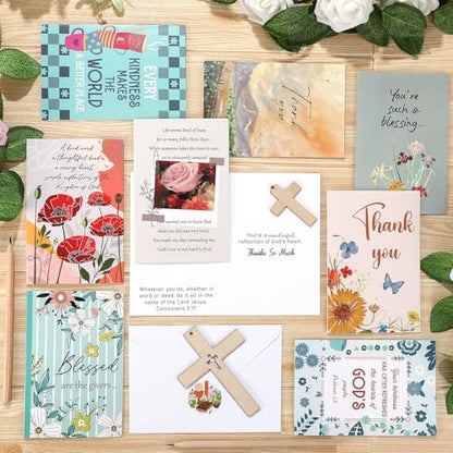Motiskyy 100 Pack Religious Thank You Cards Bulk 4x6 Inch Christian Appreciation Card with Envelopes Stickers 10 Design Assortment with Scripture Blessings Inspirational Bible Verse(Watercolor)