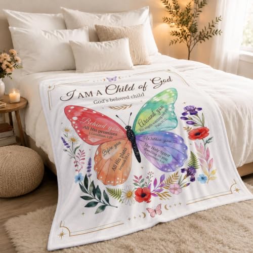 Christian Butterfly Blanket, 50×60in Soft Faith Flannel Blanket - color: Christian Blanket-03