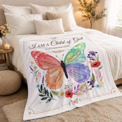 Christian Butterfly Blanket, 50×60in Soft Faith Flannel Blanket - color: Christian Blanket-03