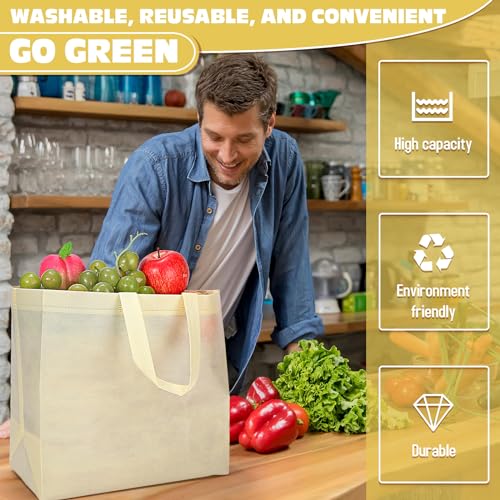 Windyun Reusable Grocery Bags Non Woven with Handles - color: Beige