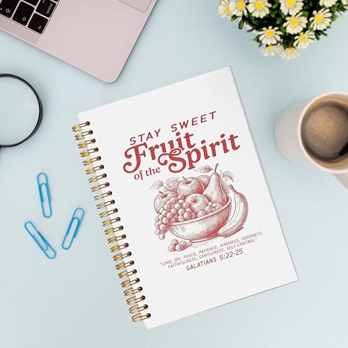 VNWEK Retro Red Christian Spiral Notebook Journal 5.5x8.3 Inch, Fruit of the Spirit Bible Verse Journal, Galatians 5:22-25 Scripture Religious Lined Hardcover Spiral Notebook - color: 50-XZ-bible-notebook