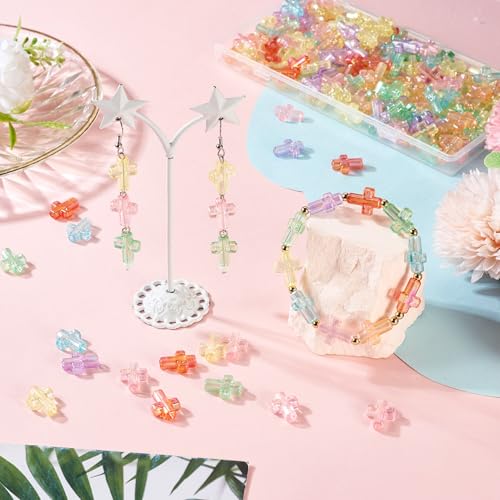 200Pcs Clear Acrylic Cross Kandi Beads AB Color Crucifix Halloween Easter Bracelet Beads for Keychain Iridescent Crafts DIY Jesus Bracelet Rosary Jewelry Making Supplies 16x12.5mm - color: Random AB Colors