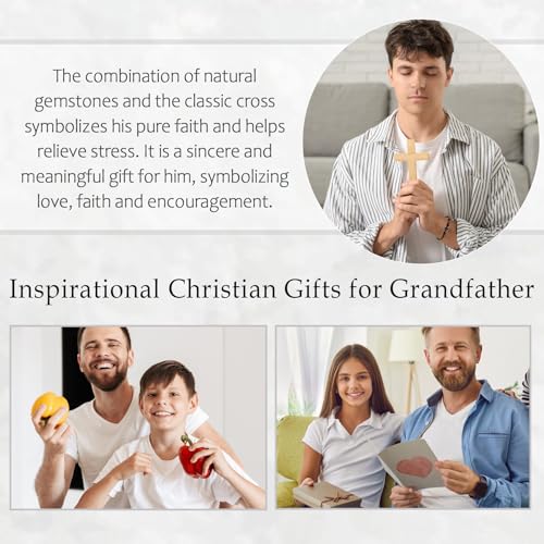 Cross Bracelet Gifts for Men Boys, Cross Beads Bracelet Christian Christmas Easter Basket Stuffers Baptism Jewelry Gifts for Man Him Son Grandson Nephew Brother Godfather Godson - style: Godfather