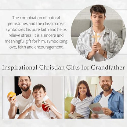 Cross Bracelet Gifts for Men Boys, Cross Beads Bracelet Christian Christmas Easter Basket Stuffers Baptism Jewelry Gifts for Man Him Son Grandson Nephew Brother Godfather Godson - style: Godfather