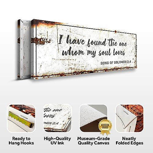 Tailored Canvases Christian Wall Art - Bible Verse Canvas and Religious Quotes Wall Decor For Altar, Bedroom, and Living Room - Song of Solomon 3:4 I Have Found The One Rustic Faith Decor, 12x36 - color: I have found the one, size: 36"L x 12"W