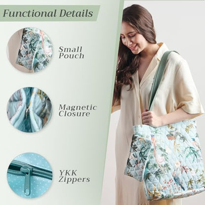 Maison d' Hermine Shopping Bags Cotton Quilted Tote Bag with Zipper Pockets - color: 011 - Hokuzai - Blue
