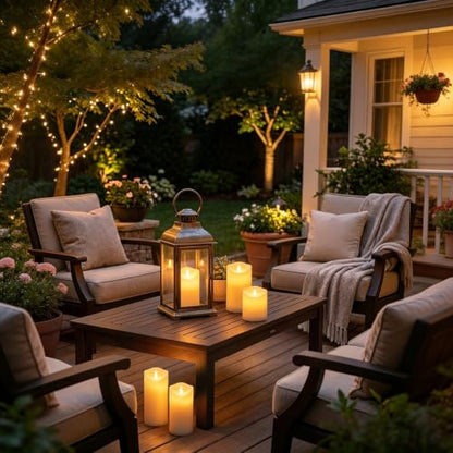 Solar Candles Outdoor Waterproof, Flameless LED Pillars Candles, Set of 5 - size: 3.25" × 4"/5"/6"/8"/8" (5-Pack)