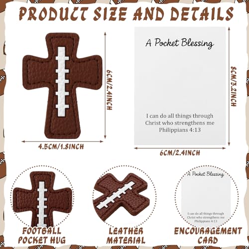 Hollowfly 12 Set Football A Pocket Blessing with Gift Cards and Organza Bags Cross Pockets Blessing Baseball Encouragement Gifts Christian Keepsake for Athletes Players Sports Lovers Team - style: Football