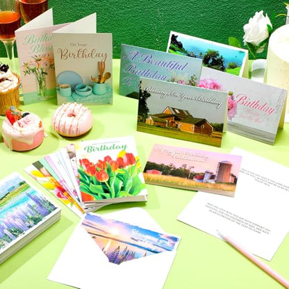 Feifeiya 48 Sets Religious Christian Birthday Card with Scripture Bible Verse Scripture with Envelope No Repeated Blessings Birthday Card Boxed Assortment Gift 4 x 6 Inch