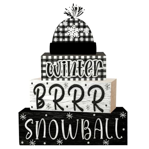 4 Pcs Christmas Decorations Indoor - Wooden Snowball Table Decoration for Home - Christmas Centerpiece For Table - Winter Tiered Tray Decor Rustic Farmhouse Xmas Gift for Home Kitchen Mantel - style: Blac-Hat